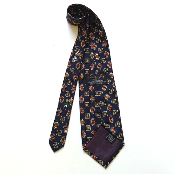 Looney Tunes Mania 1995 Vintage Funky Character & Motif Printed Neck Tie Navy - Picture 3 of 11
